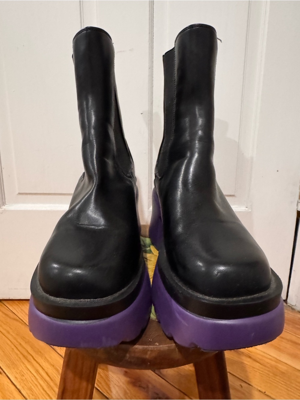 Forever 21 Black Chelsea Platform Boots with Purple Soles
